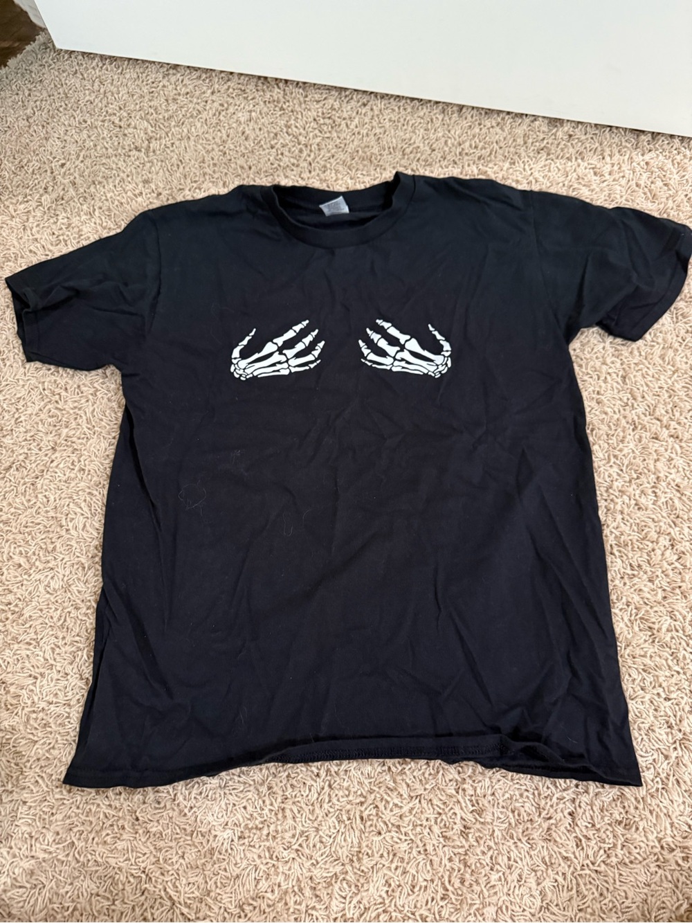 Gildan Black Tee with White Skeleton Hand Graphics